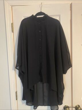 Black Button-Down Shirt with Relaxed Draped Fit